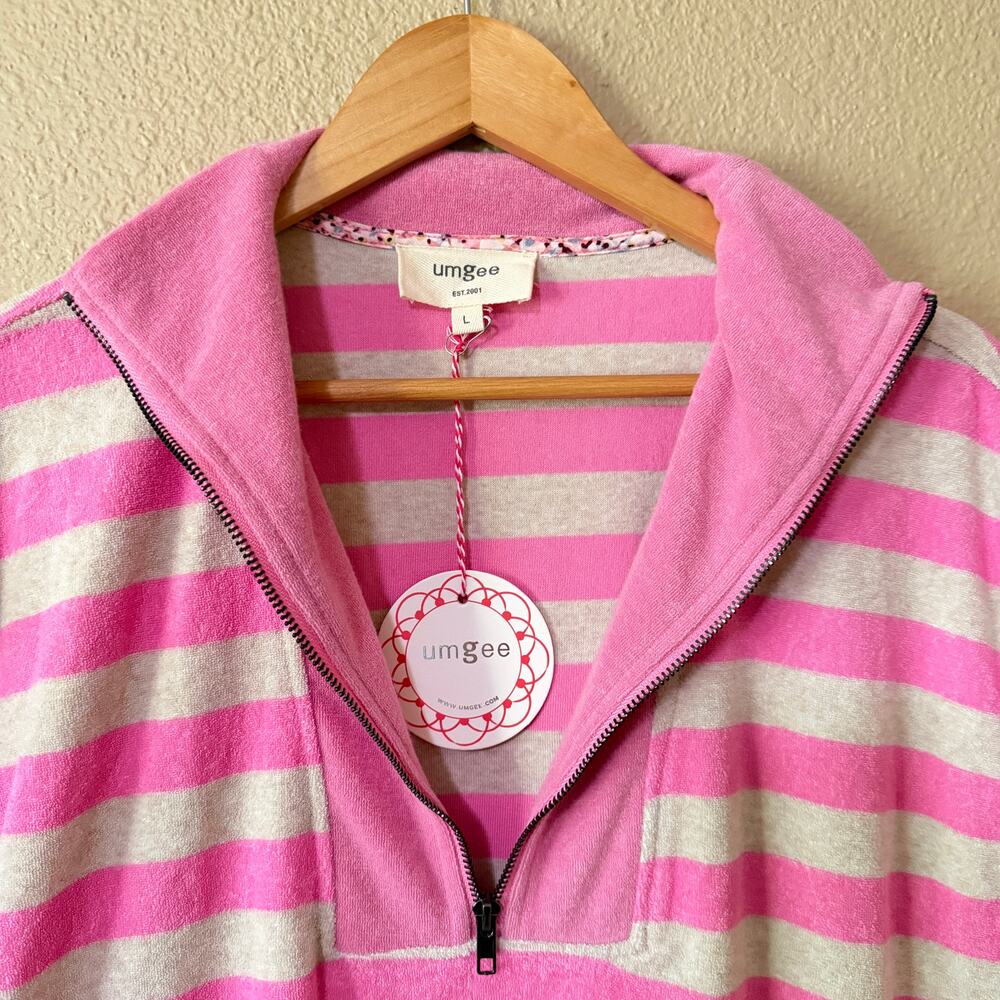 NEW Umgee Pink Terry Cloth Striped Half Zip Dress - Picture 8 of 9